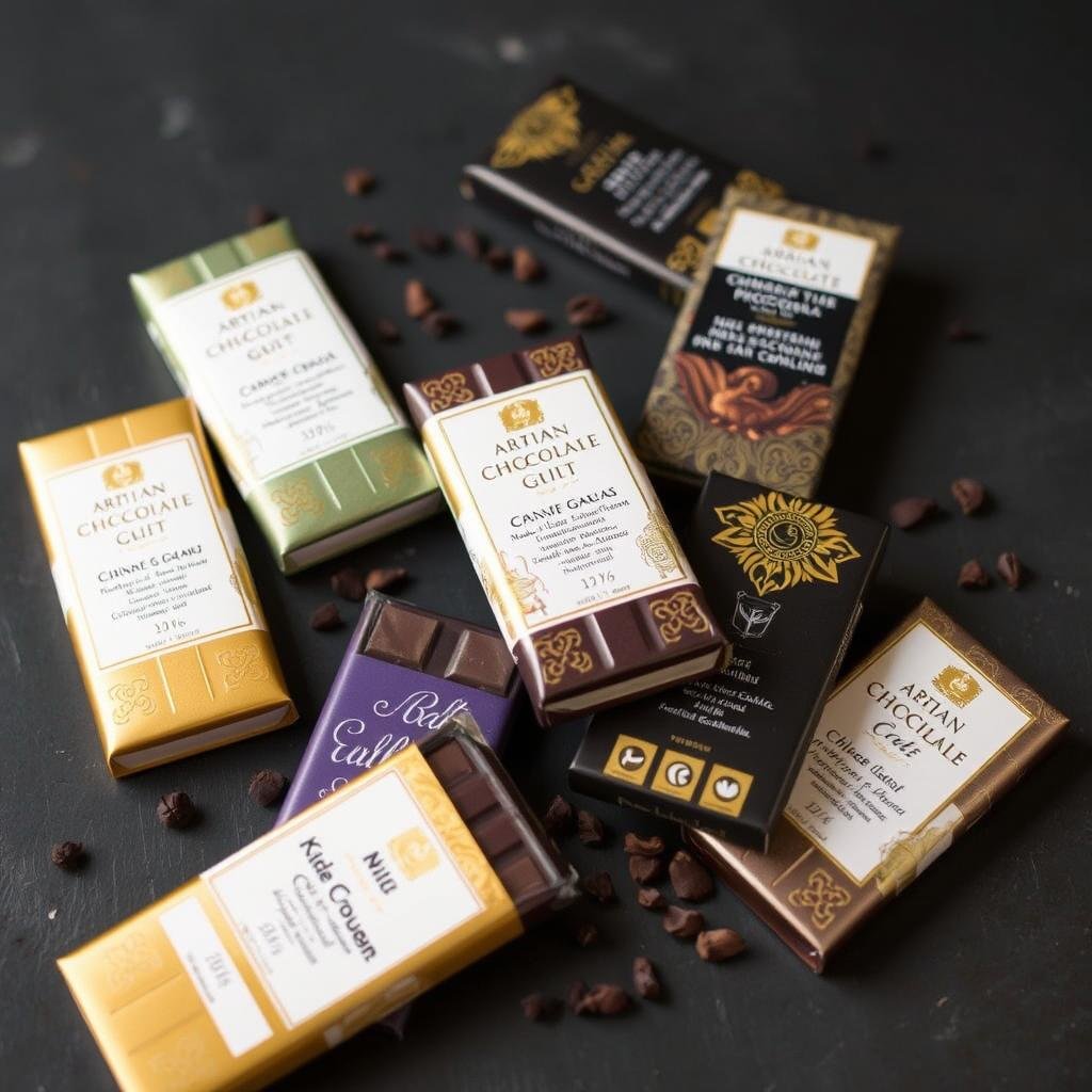Artisan chocolate bars in elegant packaging