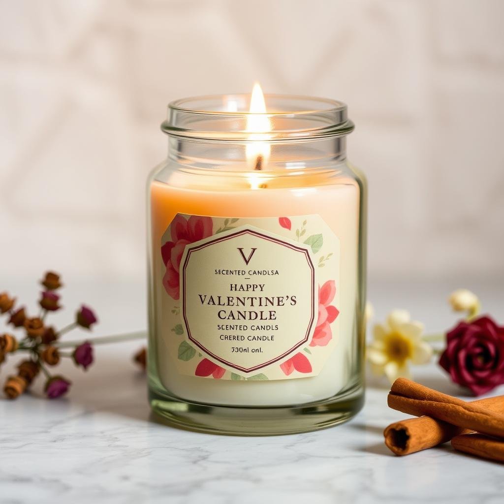Artisanal scented candle in decorative jar as a budget Valentine's Day gift