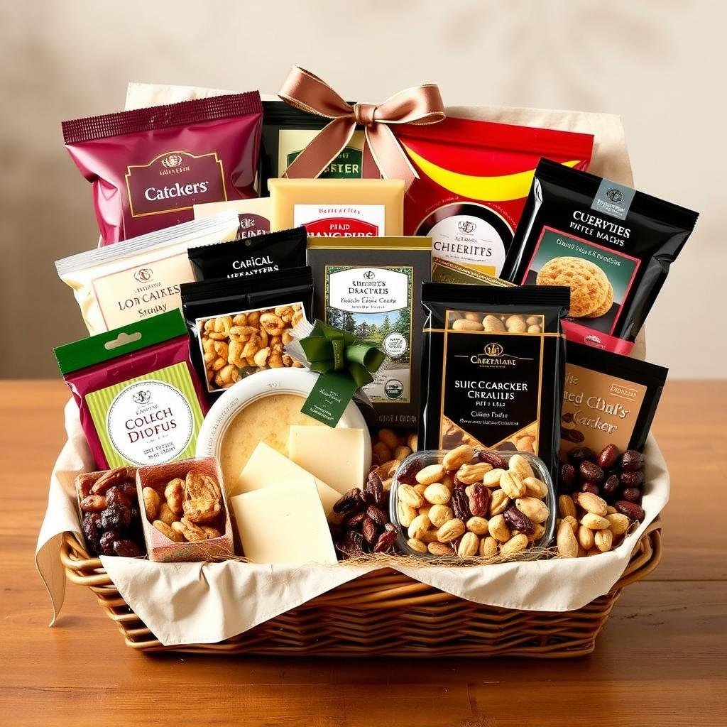 Assorted gourmet snack gift basket