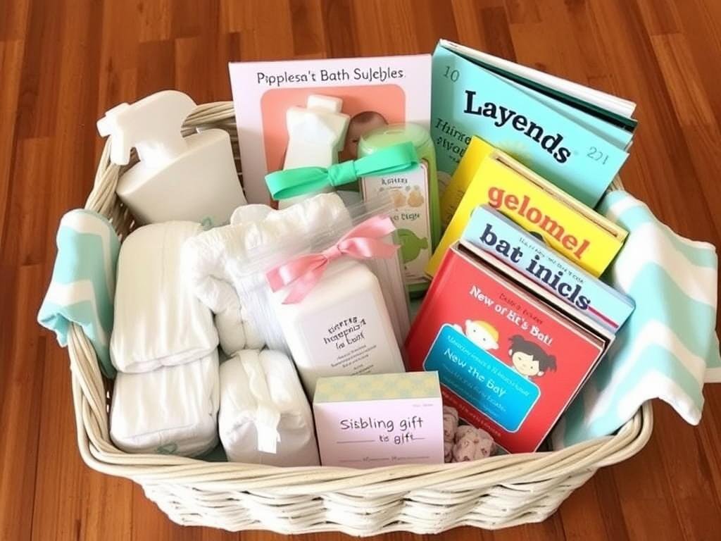 Baby sprinkle gift basket focused on consumables and unique items