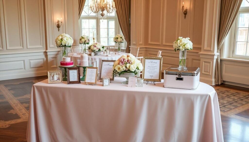 Beautiful wedding gift table that perfectly matches the wedding theme
