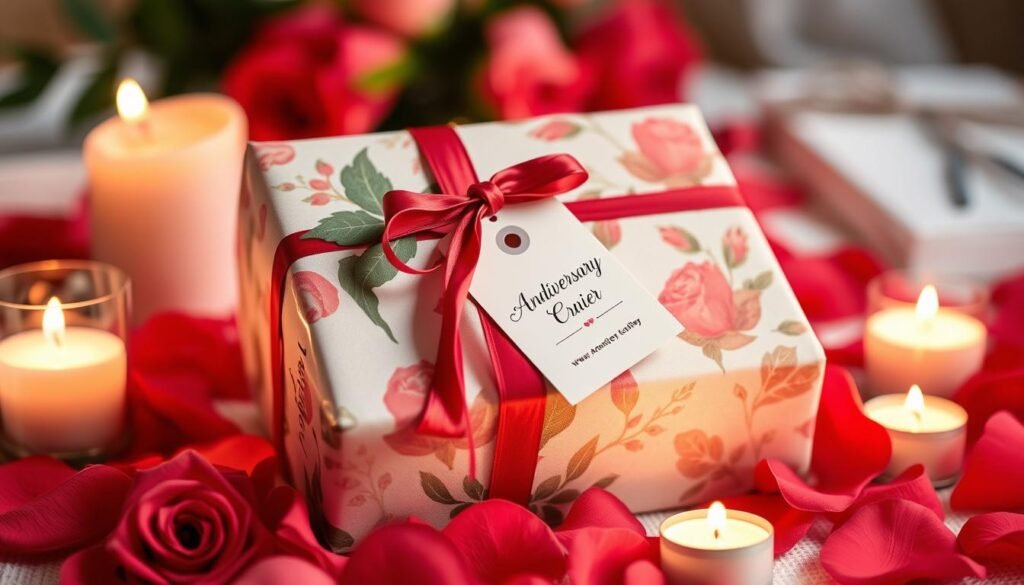 Beautifully wrapped anniversary gift with personalized touches
