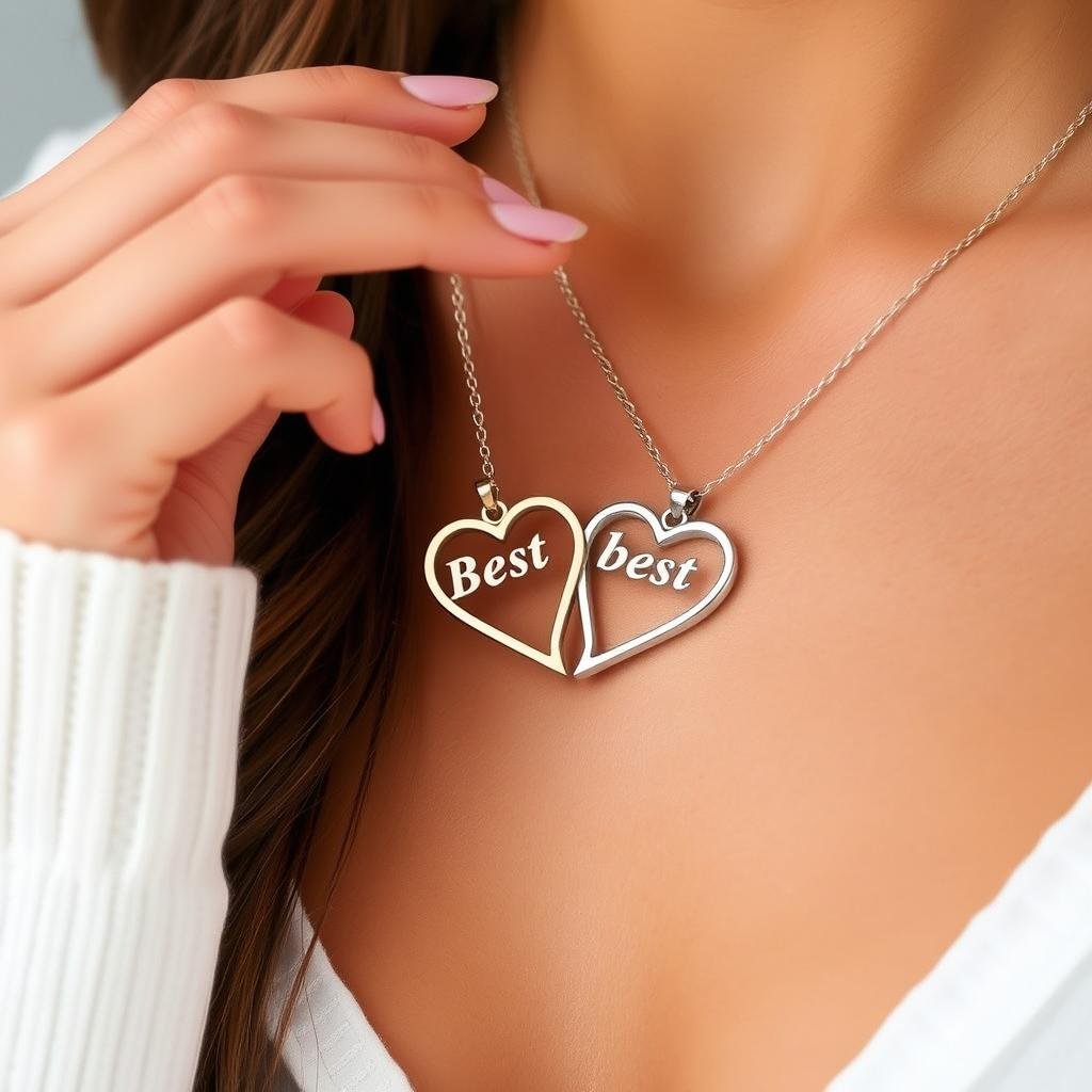 Best friend necklace set with two halves of a heart