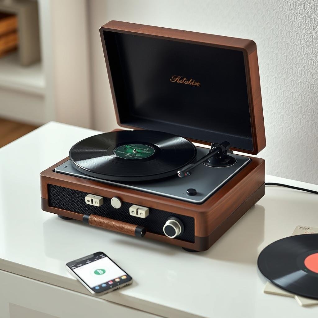 Bluetooth vinyl record player - nostalgic yet modern gifts for millennials who appreciate analog experiences