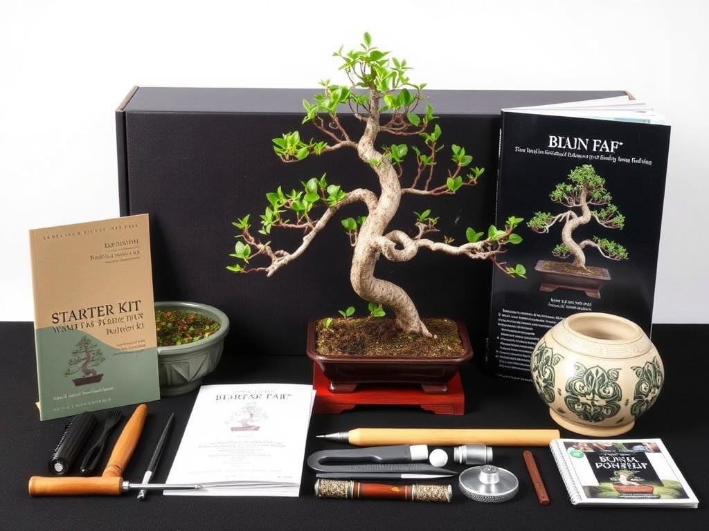 Bonsai tree kit with tools and instructions