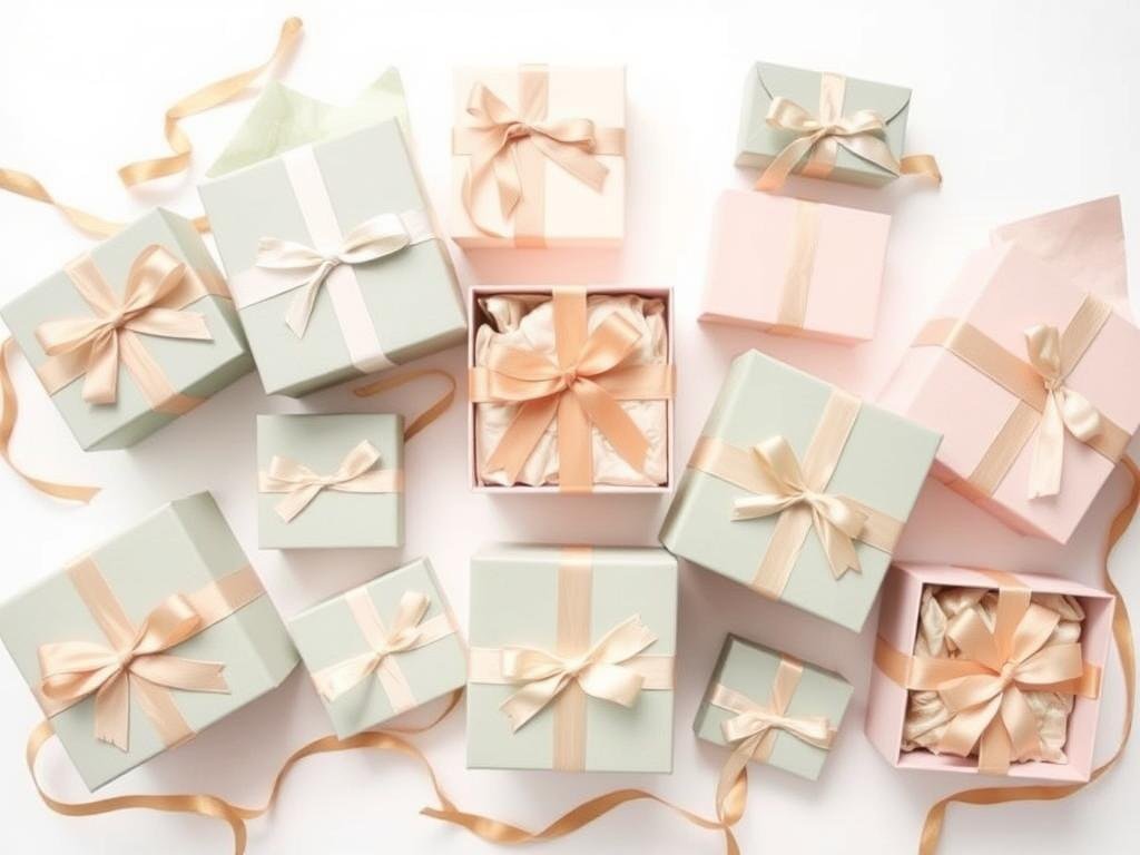 Bridesmaid gift boxes in wedding color palette