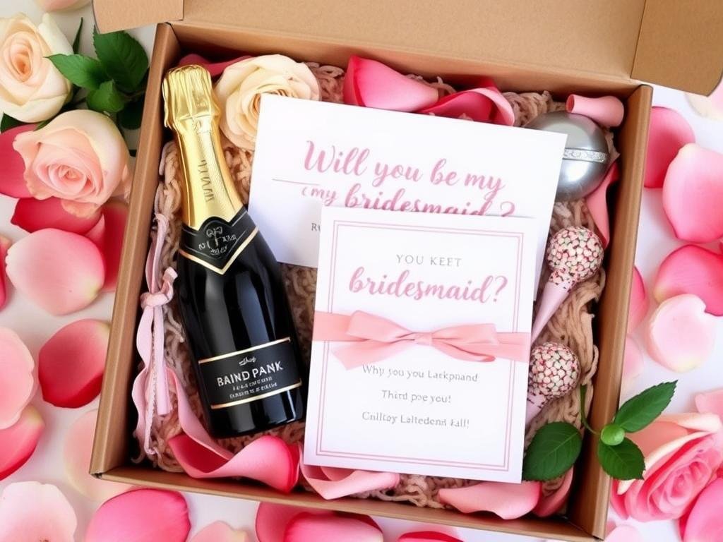 Bridesmaid proposal gift box with 'Will you be my bridesmaid?' items