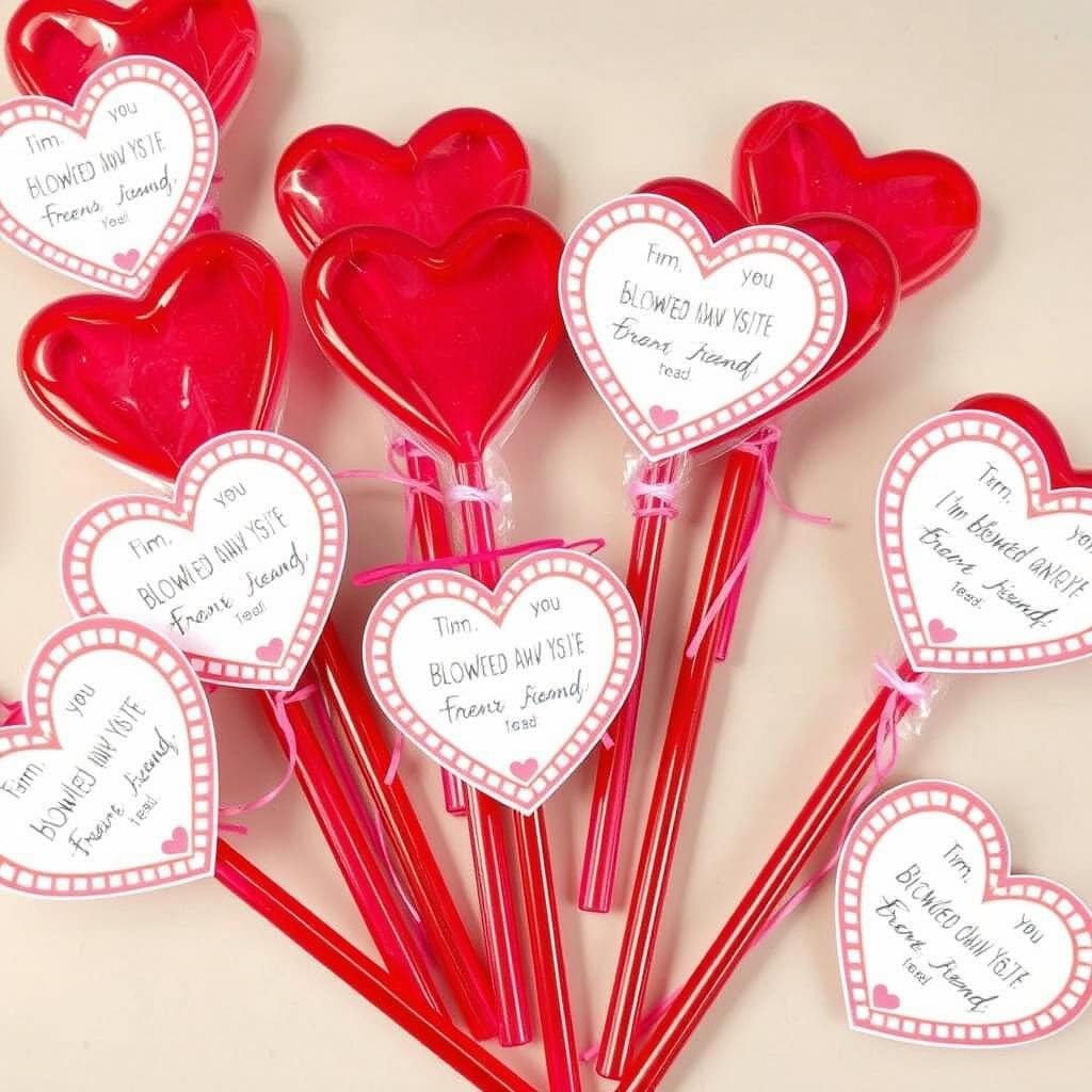Bubble wands with Valentine's tags for school valentines day gifts