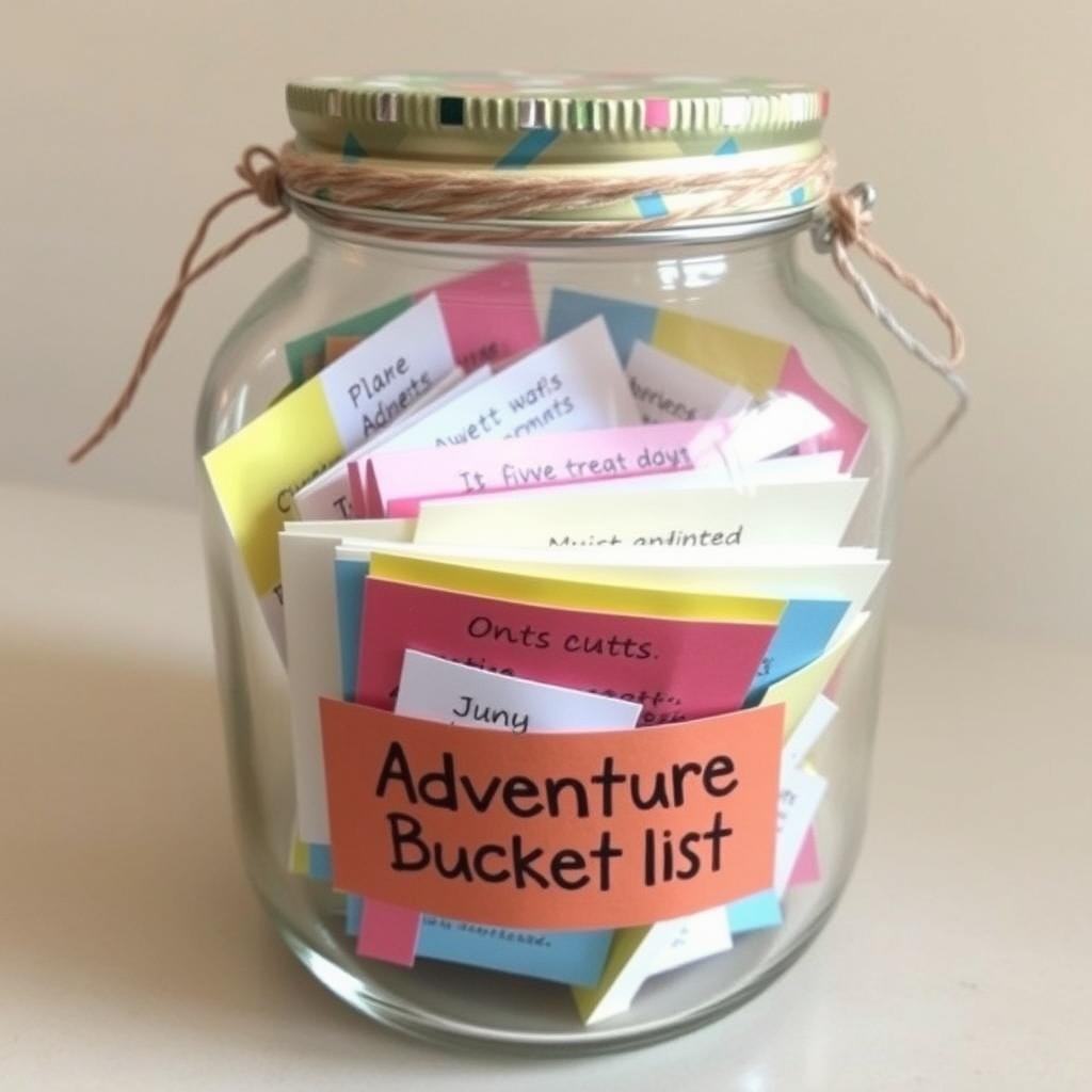 Bucket list jar with adventure prompts as romantic gifts for boyfriend
