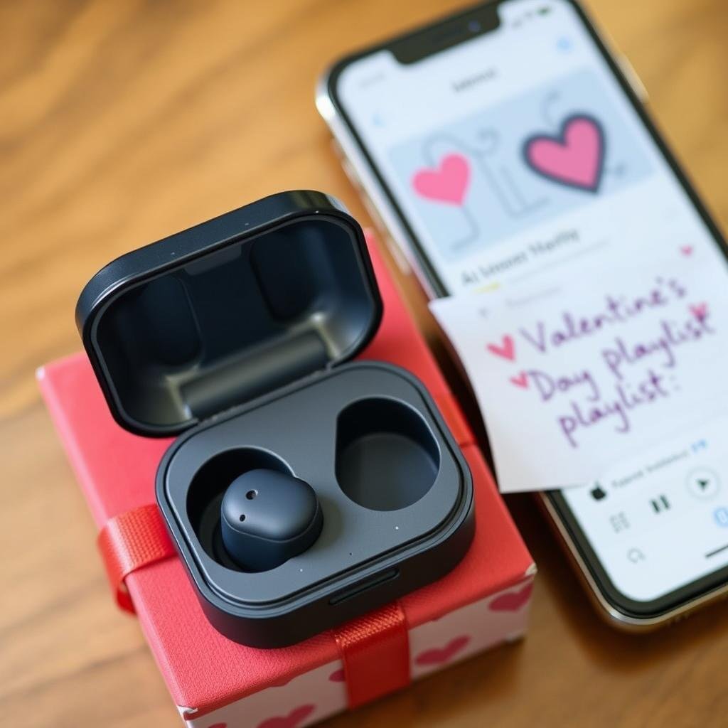 Budget wireless earbuds with custom playlist as a Valentine's Day gift