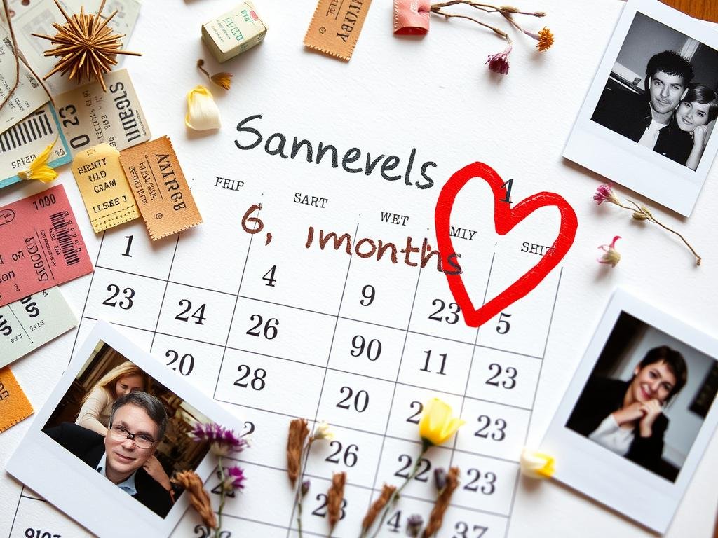 Calendar marking 6 month anniversary date with heart