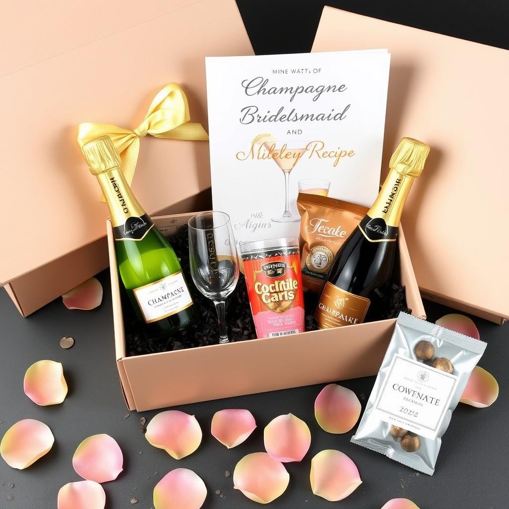 Champagne and cocktail themed bridesmaid gift box
