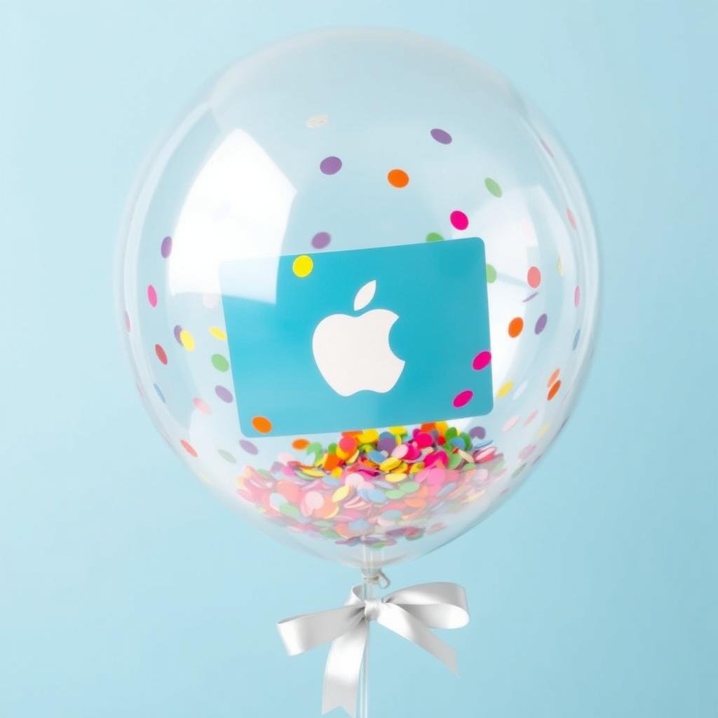 Clear balloon with Apple gift card and confetti inside