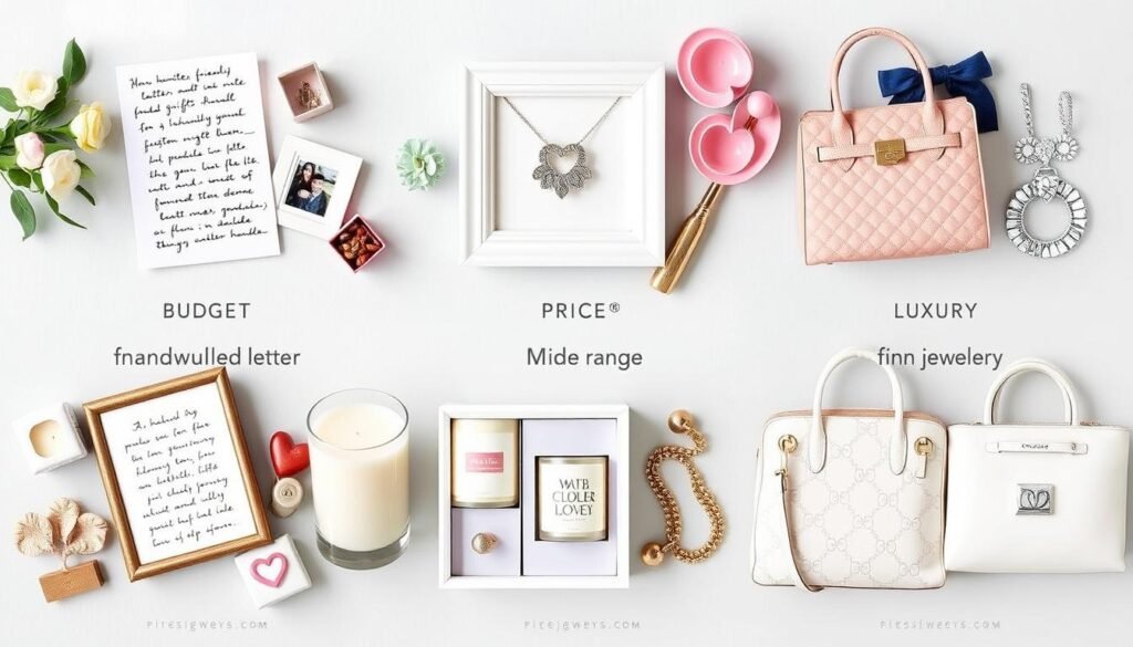 Collection of budget-friendly anniversary gifts at different price points