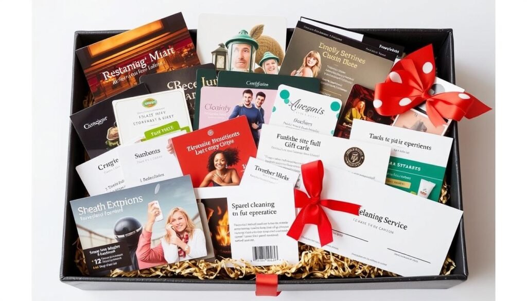 Collection of experience gift cards and certificates for new homeowners