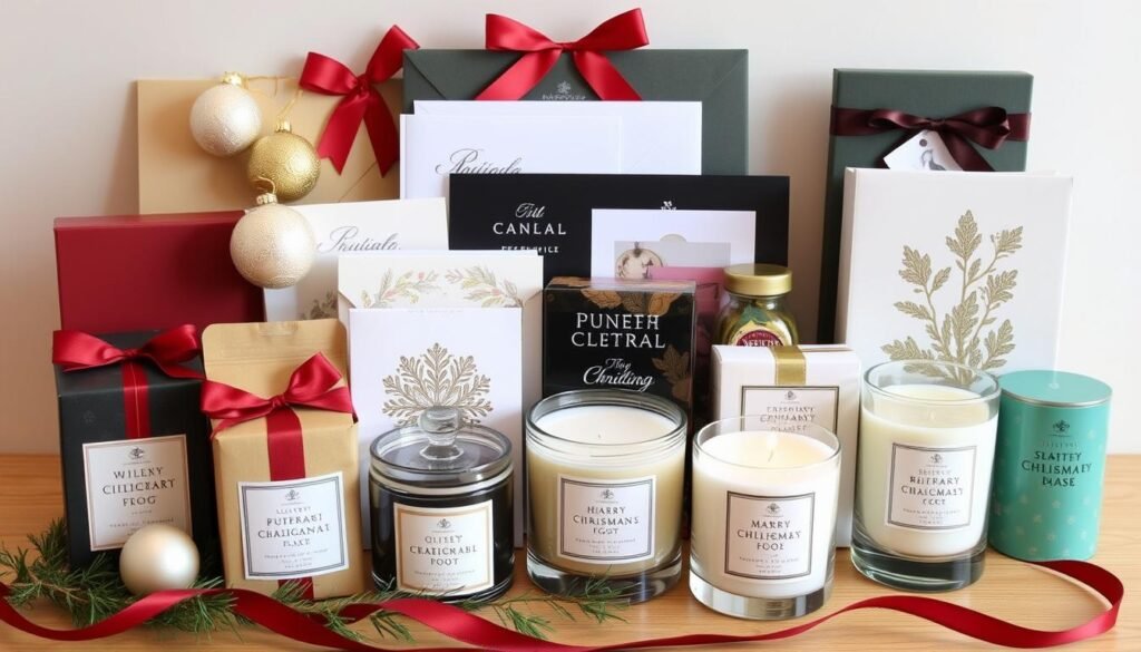 Collection of professional holiday gifts suitable for coworkers displayed together