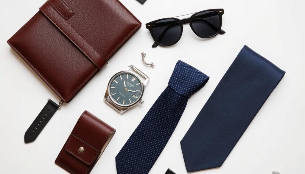 Collection of stylish fashion gifts for boyfriends including accessories