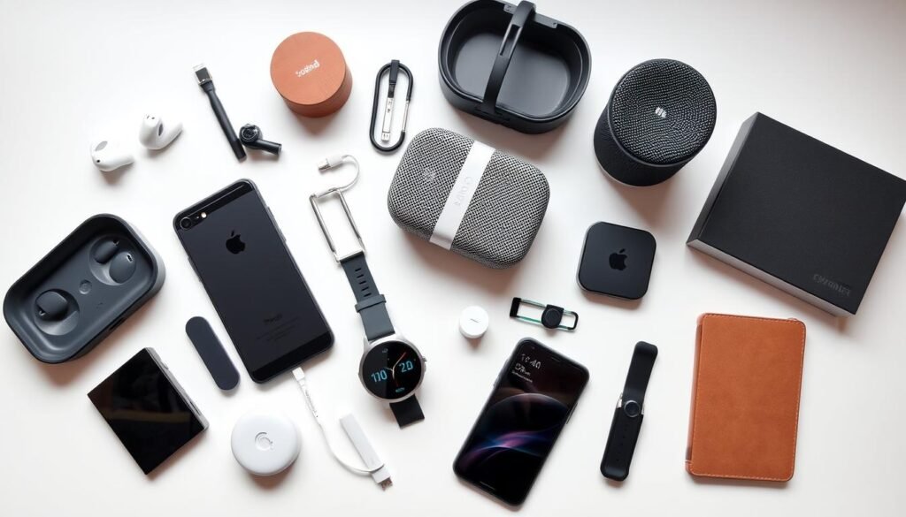 Collection of tech gifts for boyfriends including gadgets and accessories