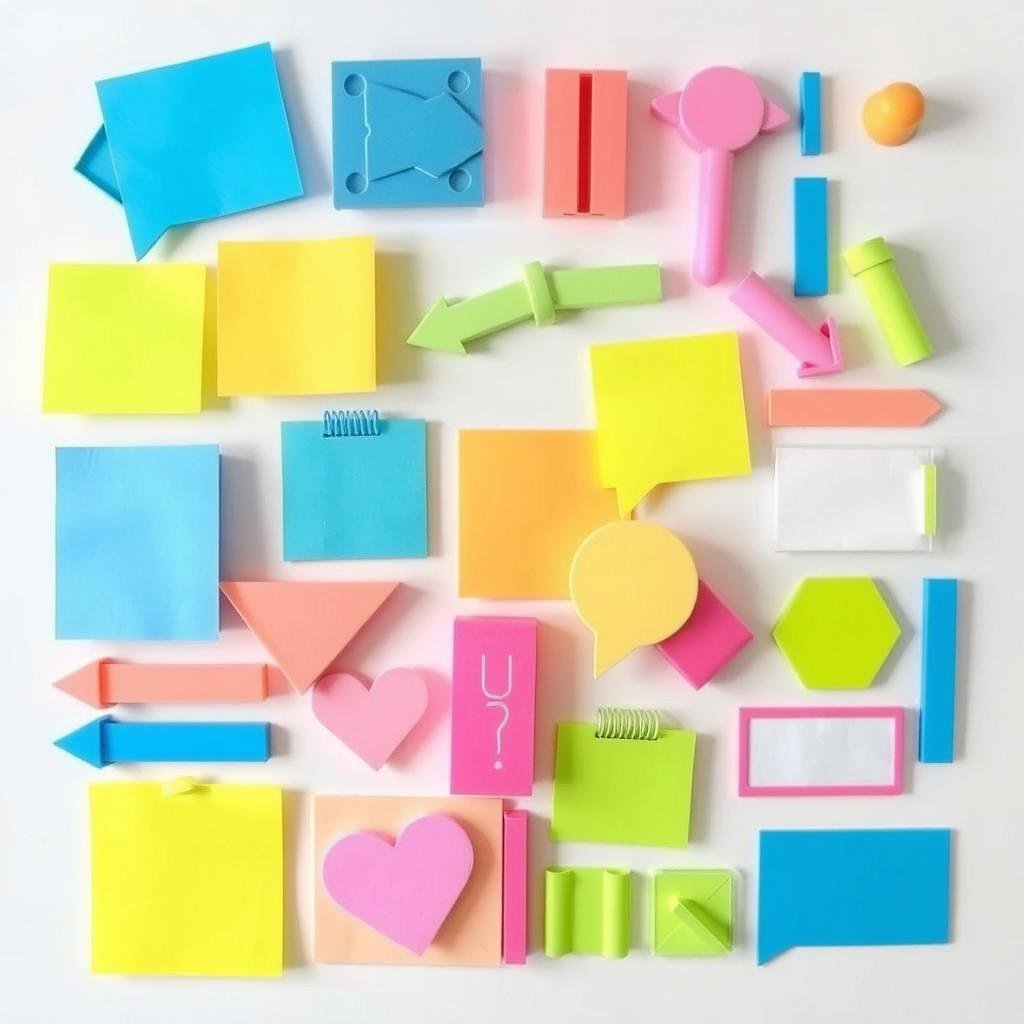 Colorful desk sticky notes in various shapes and sizes