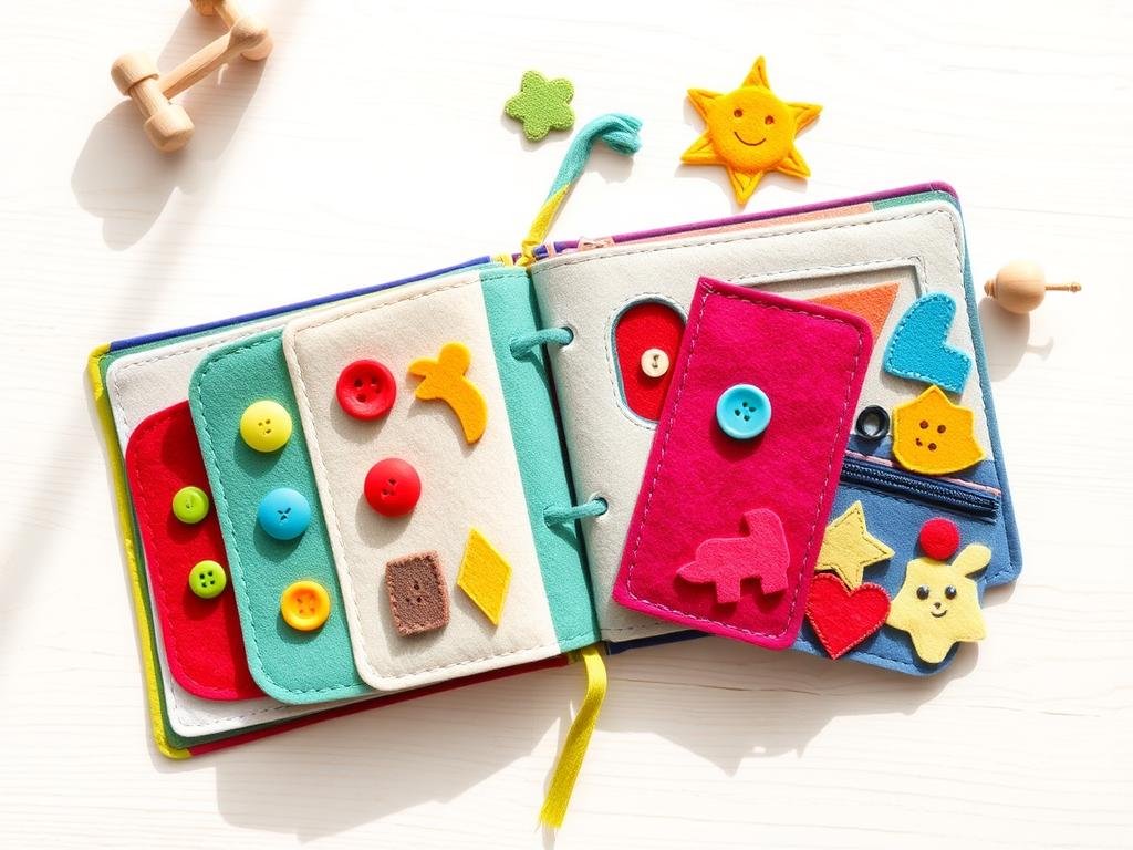 Colorful felt busy book with interactive pages for toddlers