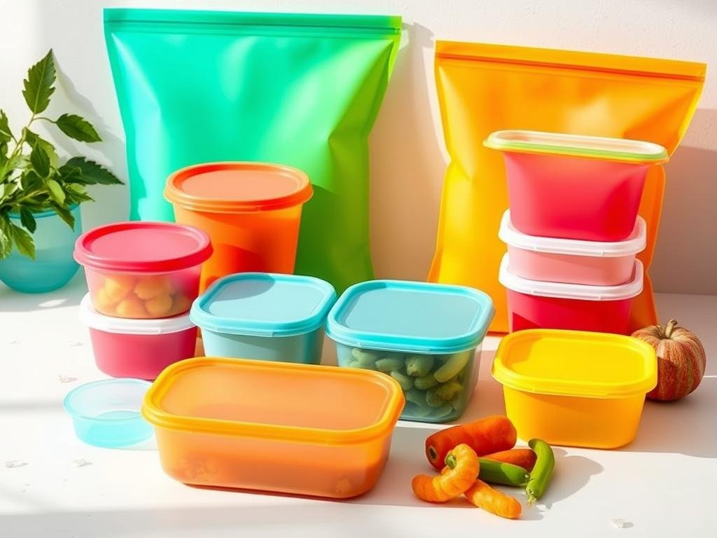 Colorful reusable silicone food storage bags