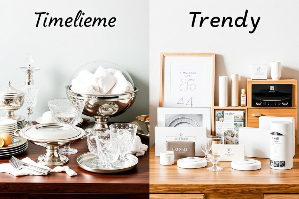 Comparison of timeless and trendy wedding gift options