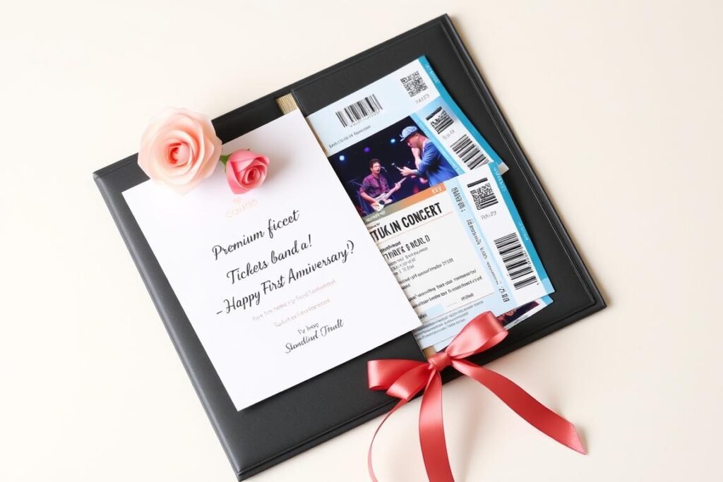 Concert tickets as first anniversary gift in presentation folder
