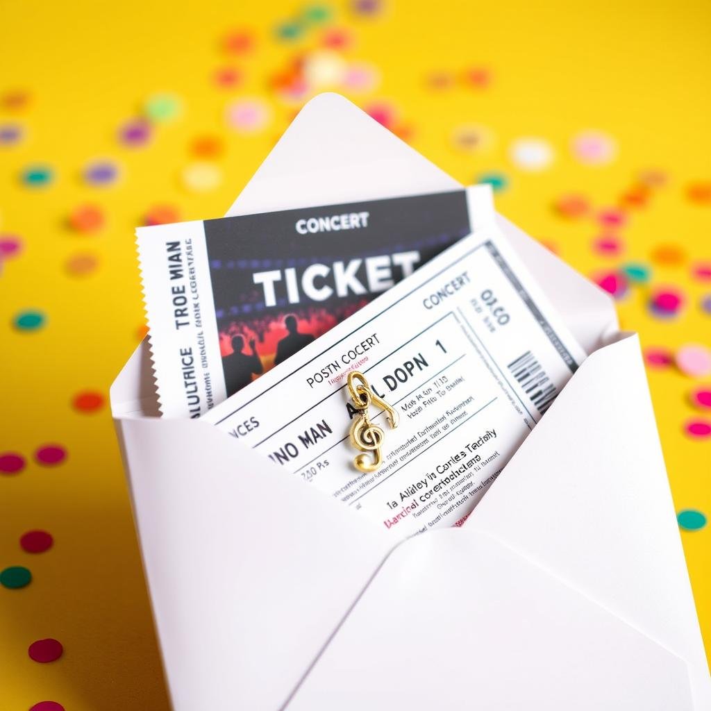 Concert tickets in gift envelope with confetti, entertainment gift idea for women