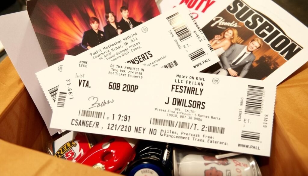 Concert tickets with memorabilia as boyfriend anniversary gift