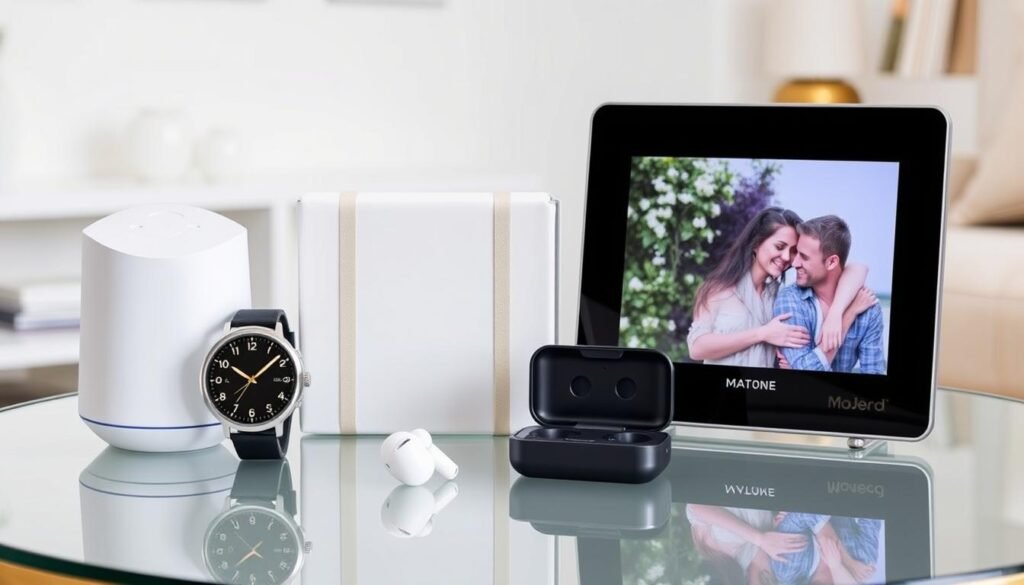 Contemporary modern anniversary gifts including tech and home items