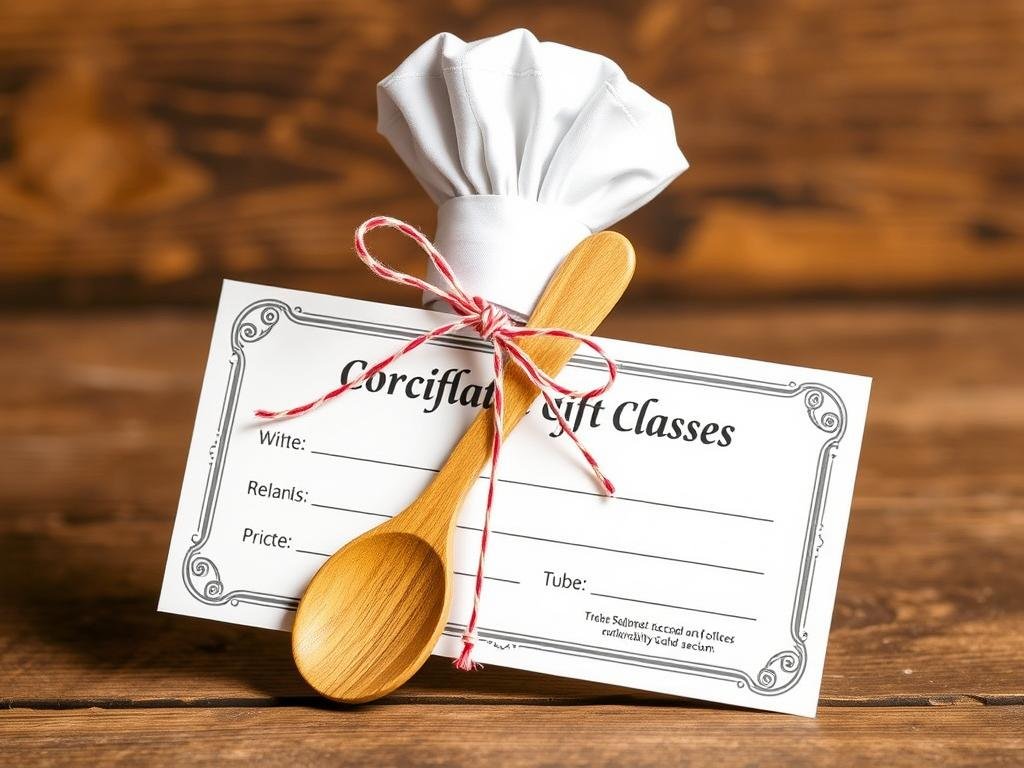 Cooking class gift certificate with chef's hat, culinary gift idea for women