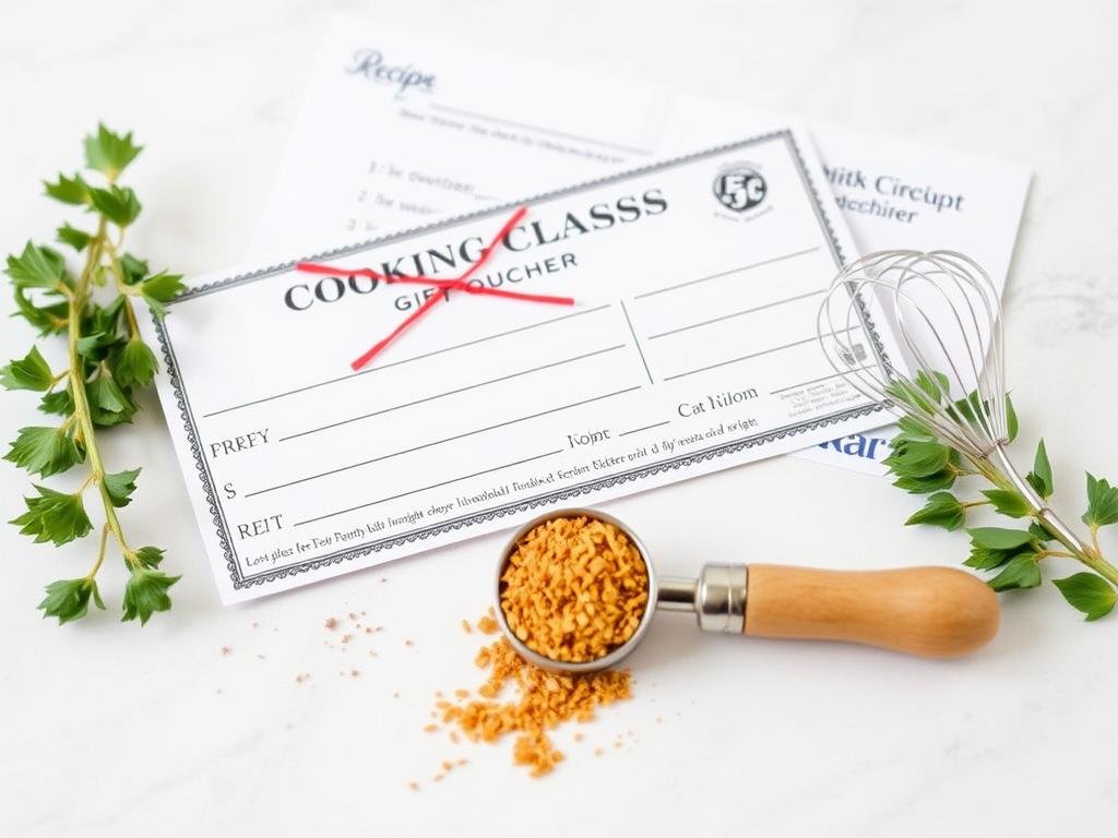 Cooking class gift certificate with small kitchen tool - experiential birthday gift