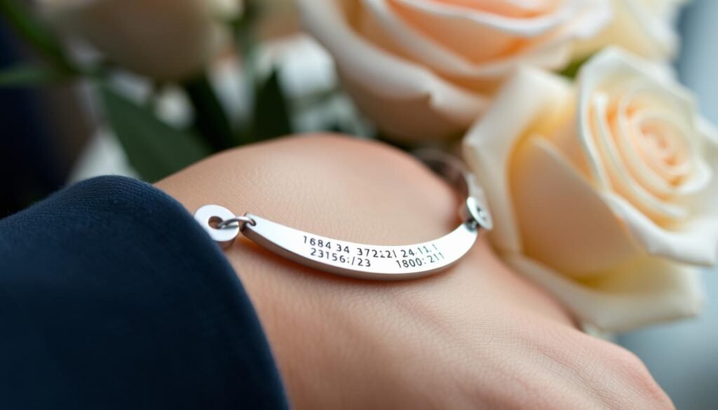 Coordinates bracelet with engraved location of a special place - romantic valentines gift ideas