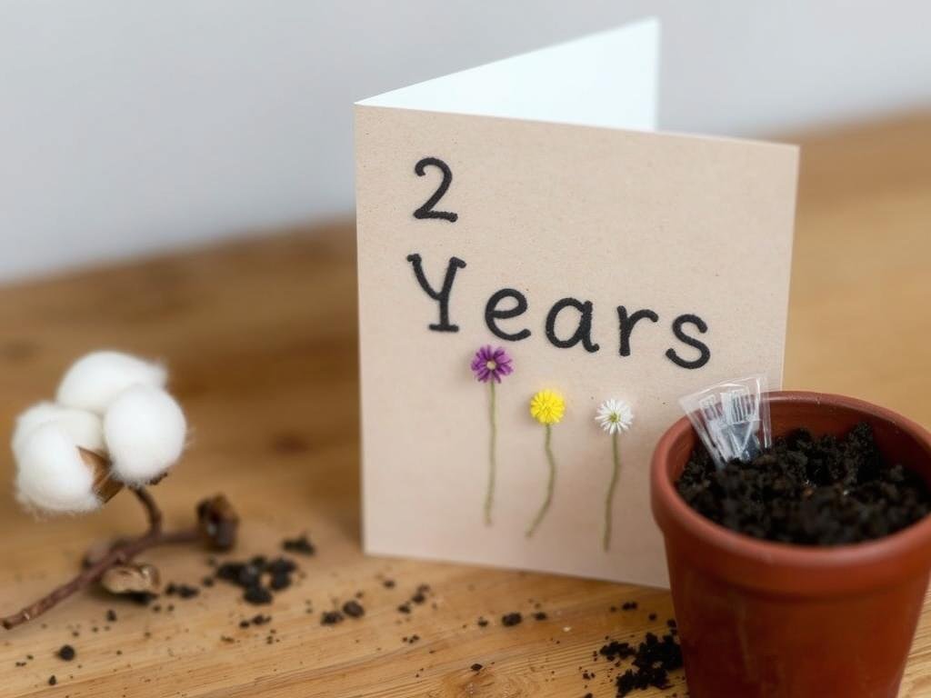 Cotton anniversary card with plantable seeds as a budget-friendly gift for him