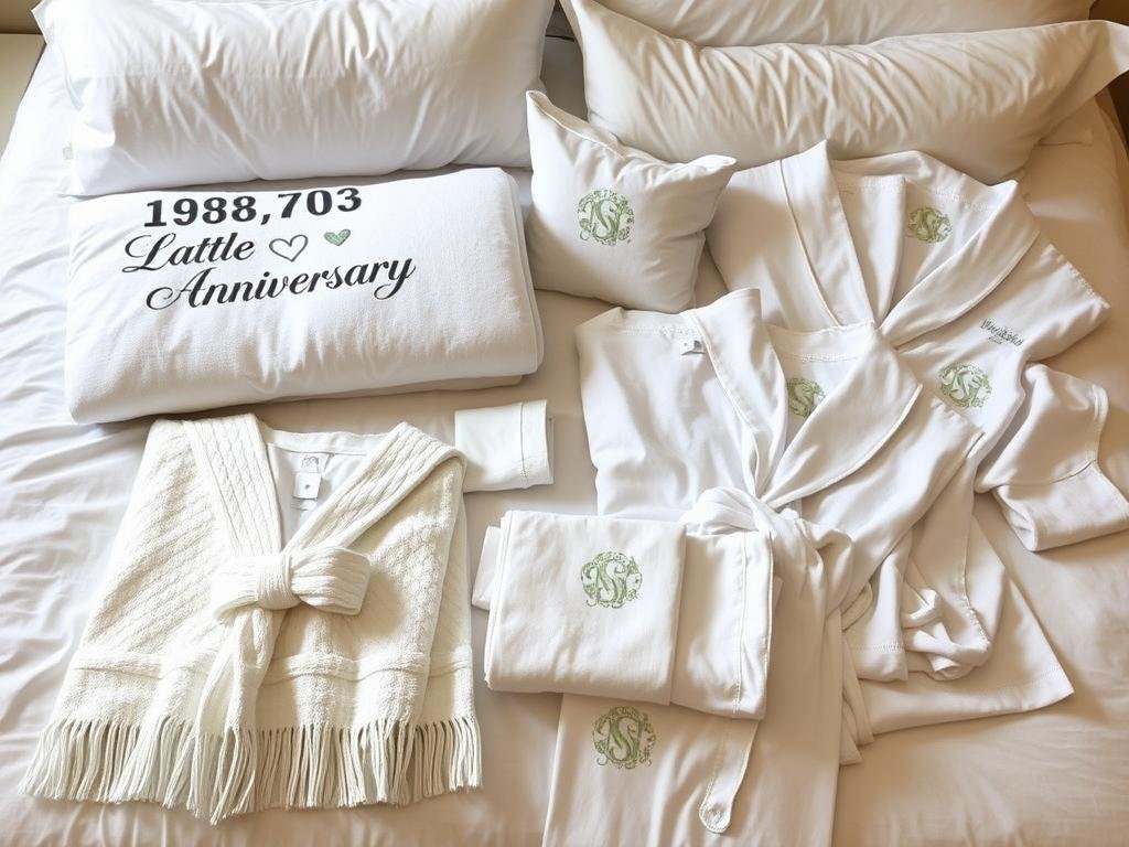 Cotton anniversary gifts including personalized blankets and robes for anniversary gift ideas