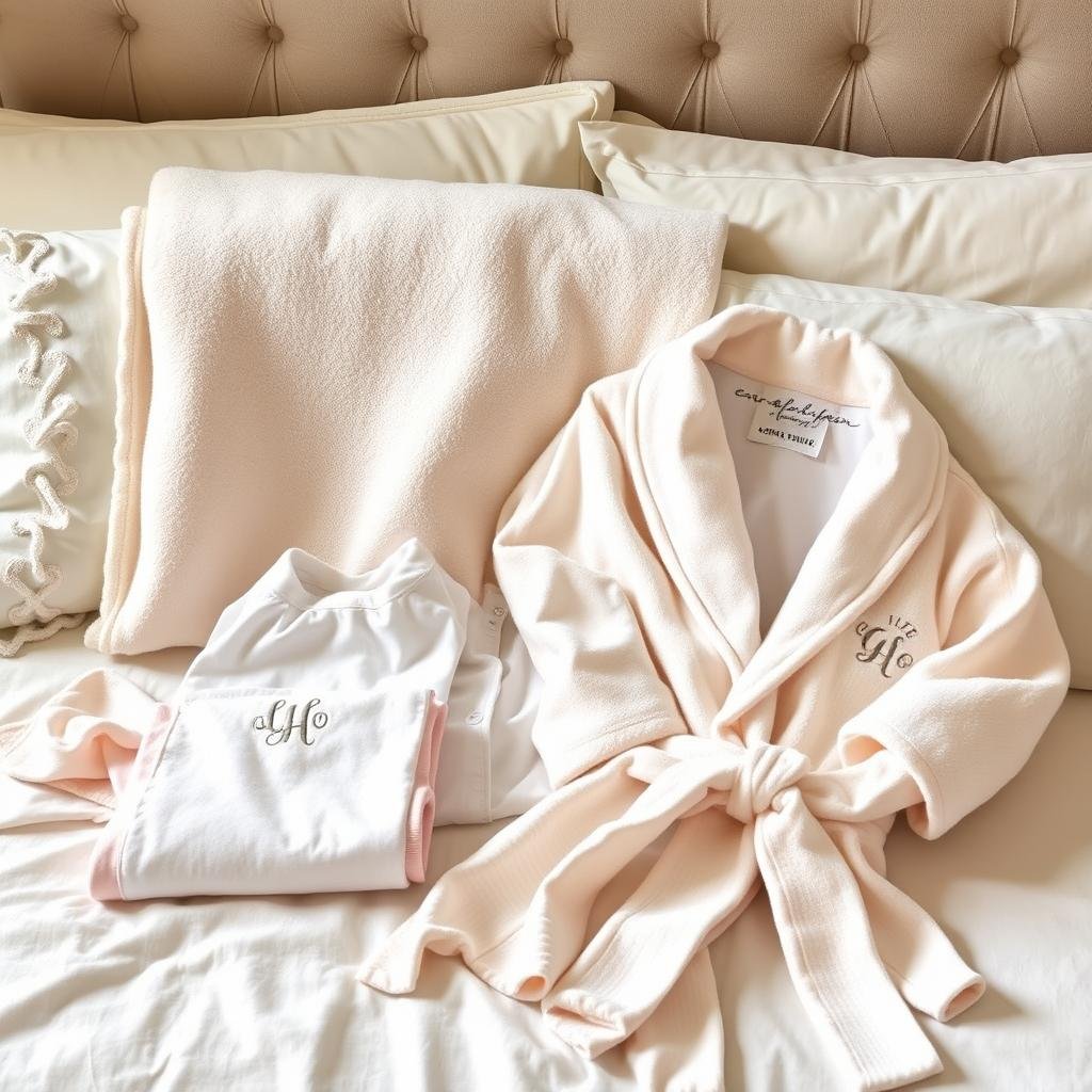 Cotton anniversary gifts including personalized blankets and robes