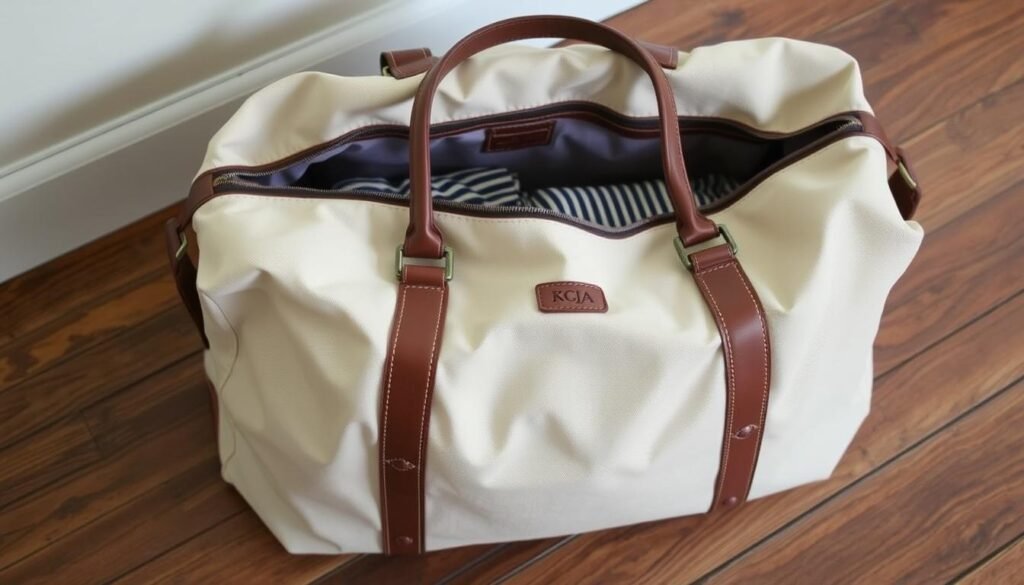 Cotton canvas weekender bag with leather accents for 2 year anniversary gift