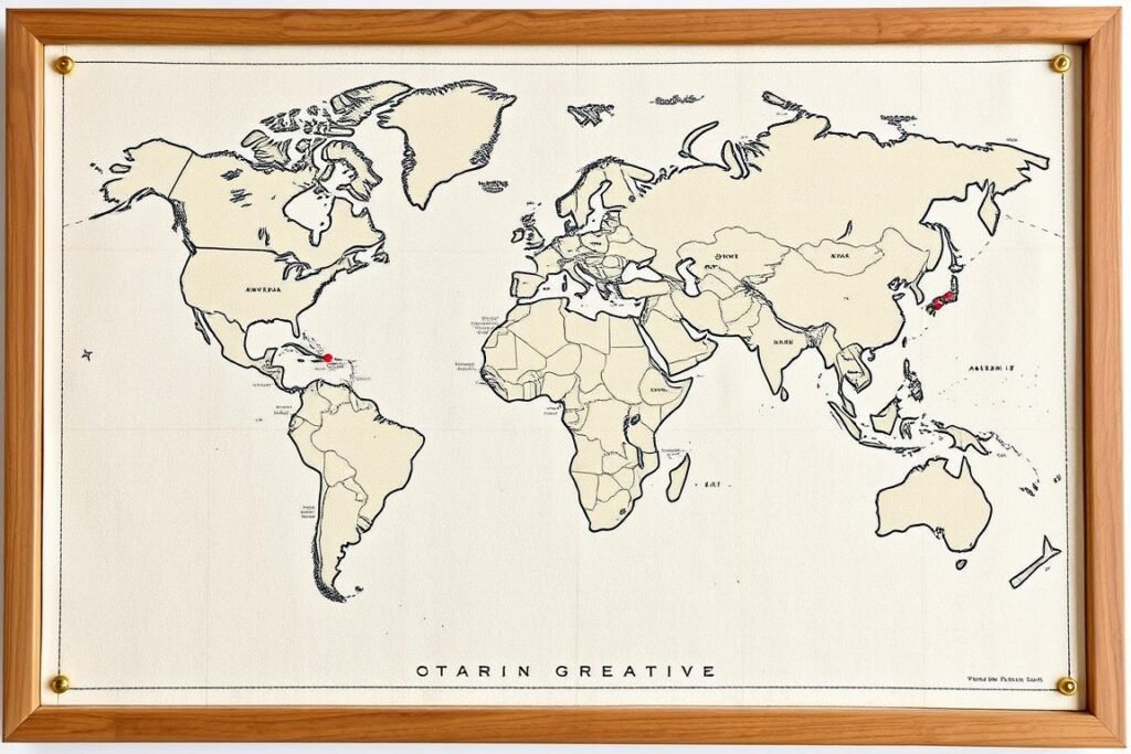 Cotton fabric world map with pins as a unique cotton anniversary gift for him