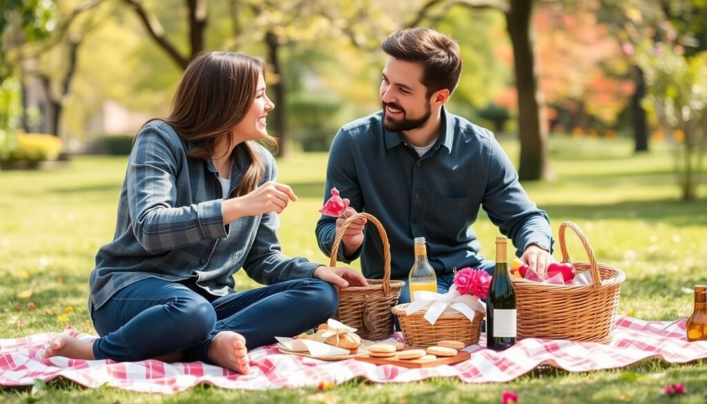 Couple enjoying a picnic in the park as an affordable experience gift
