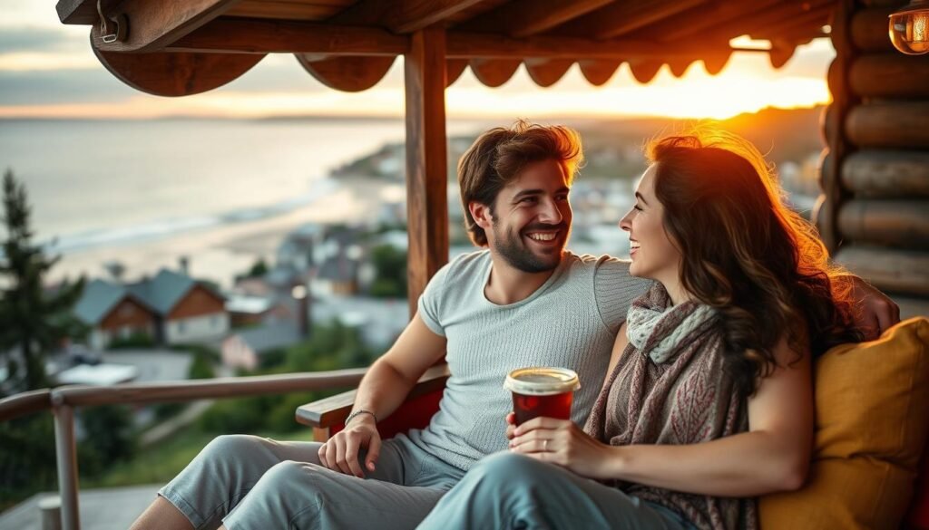 Couple enjoying a romantic weekend getaway as a gift idea for boyfriend
