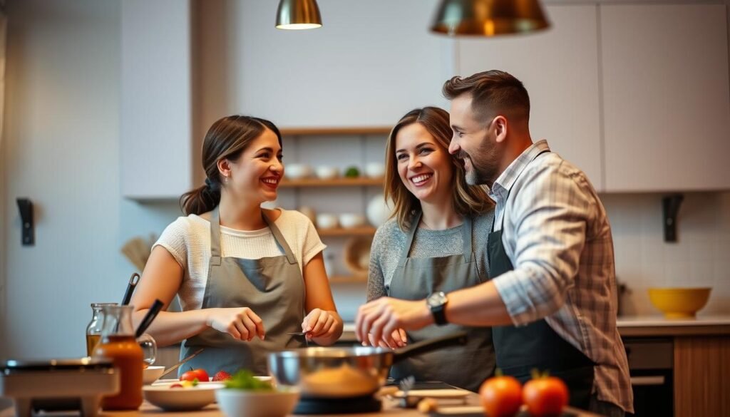 Couple enjoying an experience gift like a cooking class or wine tasting