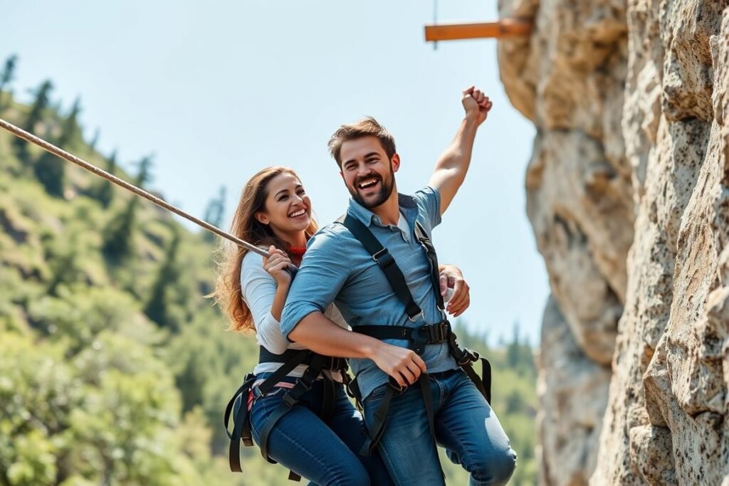 Couple enjoying an outdoor adventure activity together