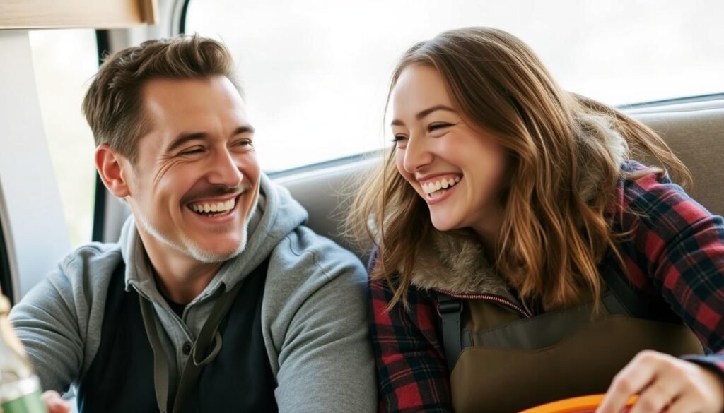 Couple enjoying experience-based anniversary gift like cooking class or concert