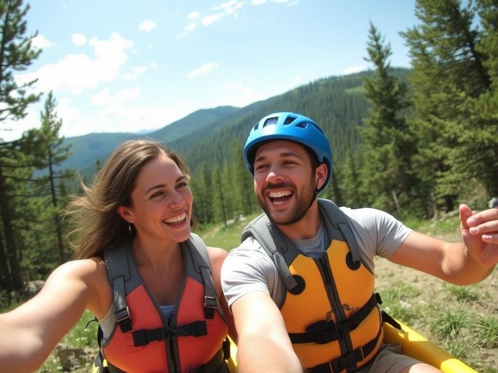 Couple enjoying outdoor adventure activity