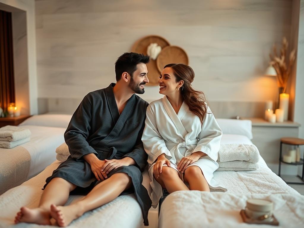 Couple enjoying spa treatment together