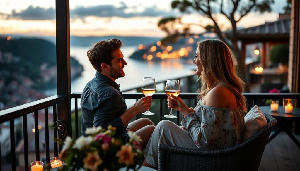 Couple on a weekend getaway for 2 year anniversary celebration