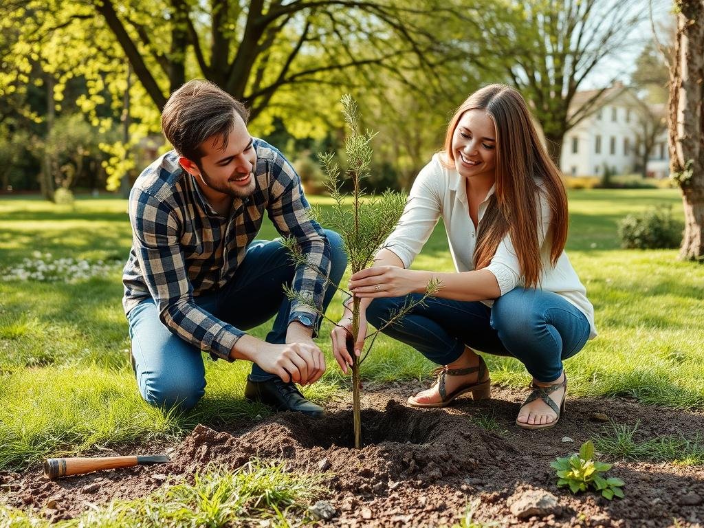 Couple planting a tree together for 5 year anniversary gift ideas for him