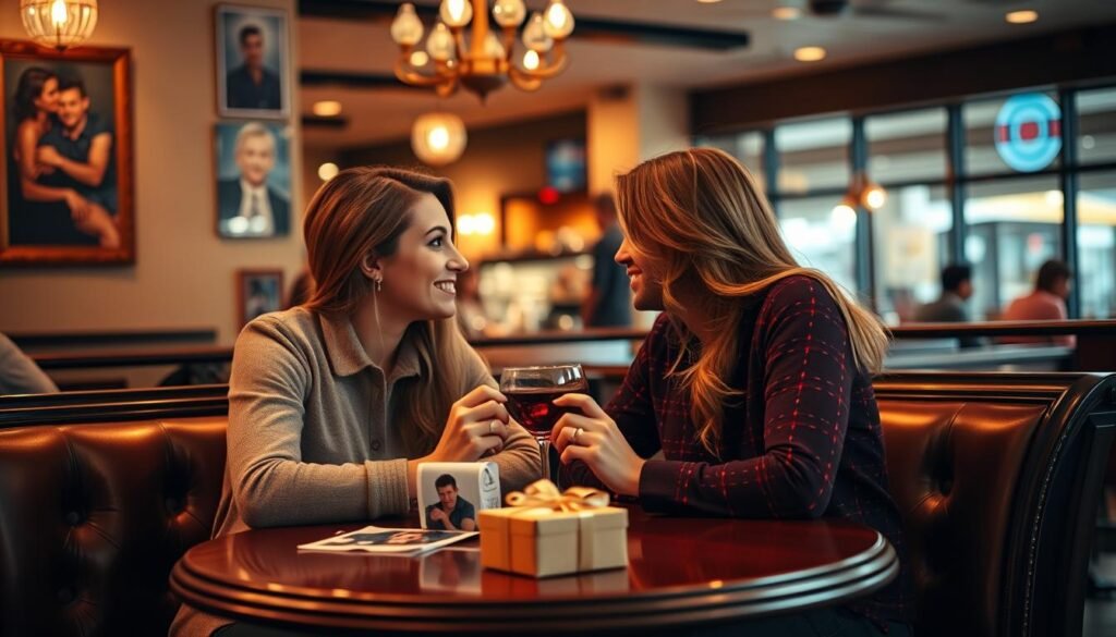 Couple recreating their first date for anniversary celebration