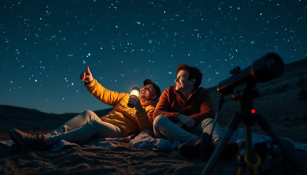Couple stargazing with telescope and blankets - cute valentines gifts
