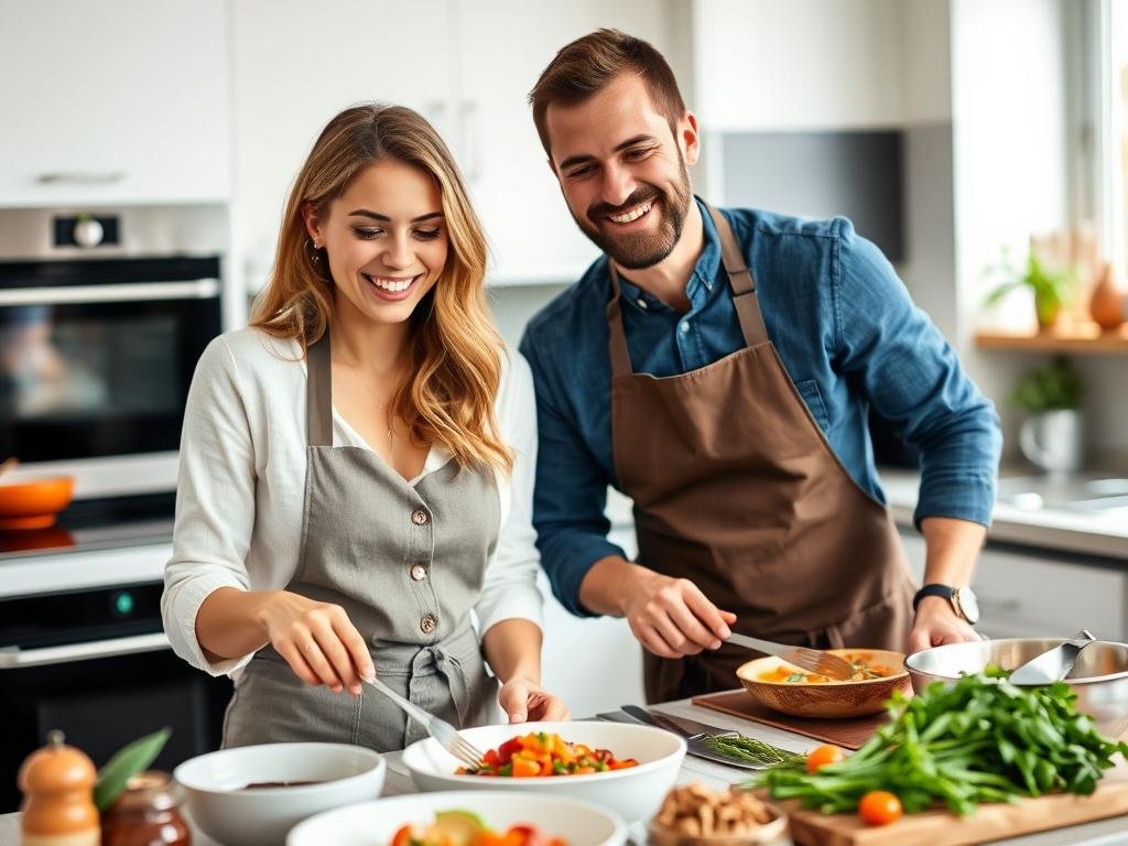 Couple taking cooking class together